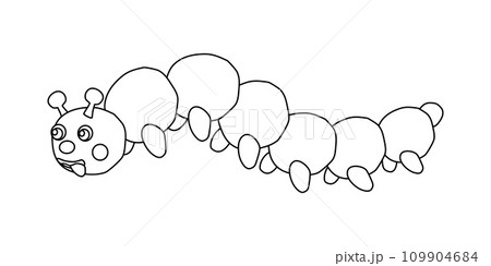 Cute caterpillar cartoon character, doodle style flat vector outline for coloring book 109904684