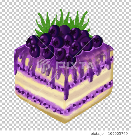 Blueberry  cake with purple icing and blueberries on top of it  109905749