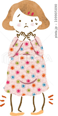 足が浮腫んで辛そうな妊婦さんの手描きイラスト 109905890