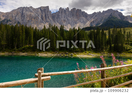 Karersee and Dolomites in background Karersee and Dolomites in background 109906232