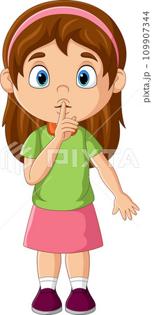 Cartoon little girl with finger over his mouth Cartoon little girl with finger over his mouth 109907344
