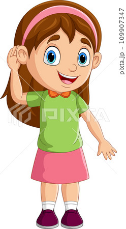 Cartoon little girl listening gesture 109907347