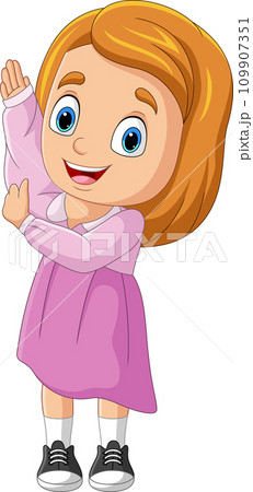 Cartoon little girl putting up clothes 109907351