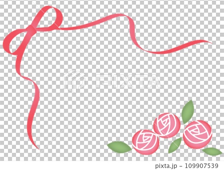 紅玫瑰和絲帶的框架 109907539