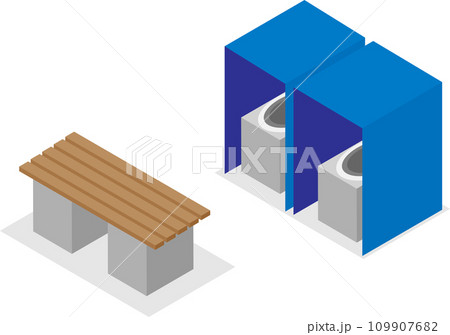 アイソメトリックな防災ベンチのトイレ利用イメージ素材 109907682
