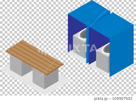 アイソメトリックな防災ベンチのトイレ利用イメージ素材 109907682