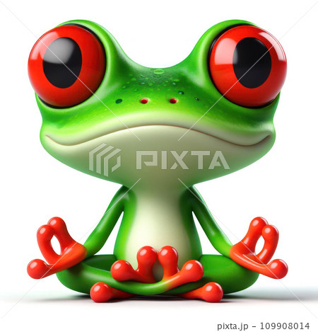 great 3d illustration of a funny red eyed tree frog meditating 109908014