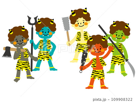 節分用の五色の鬼のベクターイラストセット 109908322