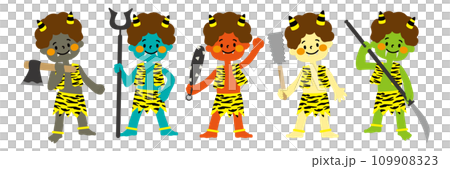 Vector illustration set of five-colored demons for Setsubun Vector illustration set of five-colored demons for Setsubun 109908323