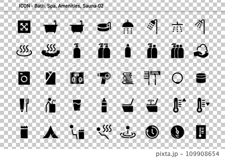 公共浴池、溫泉、三溫暖等圖示集_黑色 109908654