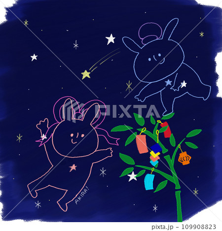 七夕の織姫と彦星のウサギイラスト 109908823