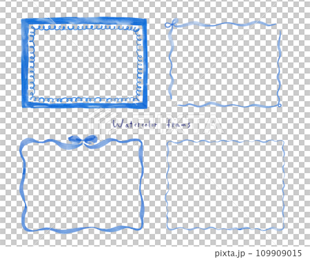 一組可愛簡約的水彩風格成人裝飾框【長方形、橫式、藍色、緞帶】 109909015