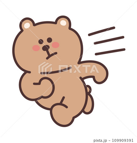 かわいいクマのイラスト　急いで走る 109909391