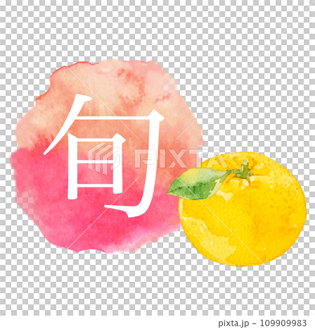 Watercolor illustration of mandarin oranges and watercolor icons 109909983