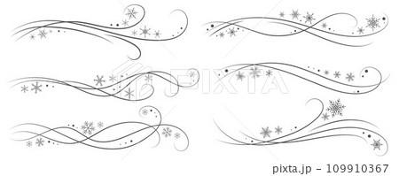 Snow wind doodle illustration. Flakes swirl blizzard. Wavy cold snowstorm. Vector wavy flow foe Christmas decoration 109910367