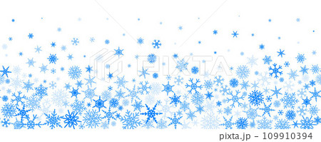 Snowflakes vector background. Winter holiday decor with blue crystal elements. Graphic icy frame isolated on white backdrop. 109910394