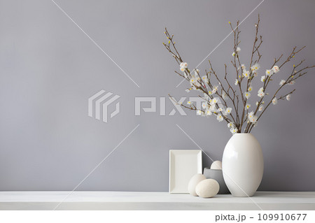 AI-generated content. Minimalistic interior of living room with Easter decorations 109910677