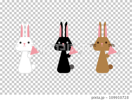 ハンカチを振っている三色のうさぎ 109910728