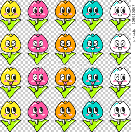 A set of pop and cute flowers with various expressions 109910867