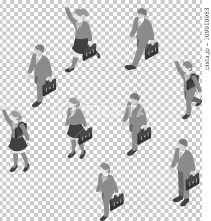 アイソメトリック　俯瞰　人物　男性　女性　学生　多様性　イラスト素材セット 109910983