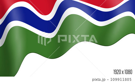 Gambia country flag realistic independence day background. Gambia commonwealth banner in motion waving, fluttering in wind. Festive patriotic HD format template for independence day 109911805
