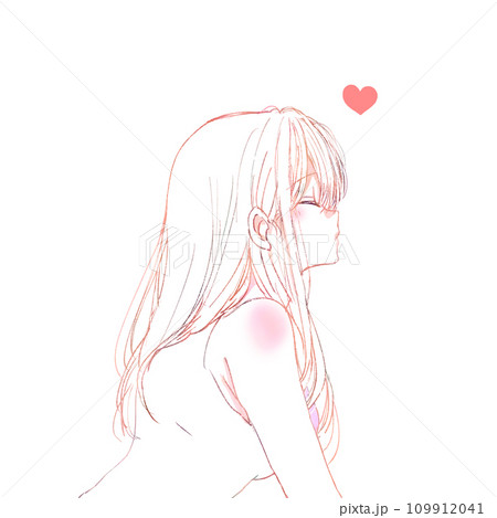 キス顔の女性 横顔 線画のイラスト素材 [109912041] - PIXTA