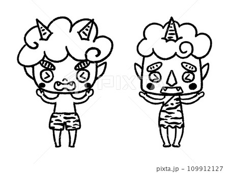赤鬼と青鬼_手描きのイラスト_モノクロのイラスト素材 [109912127] - PIXTA