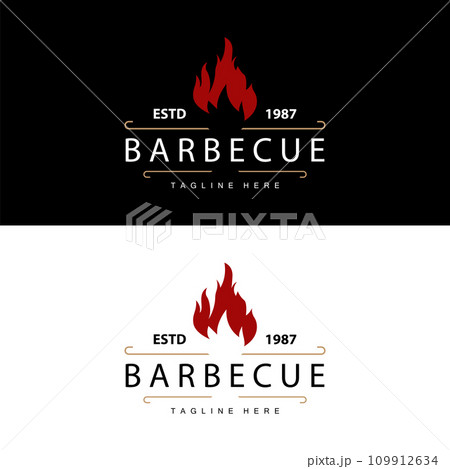 Barbeque logo design bar restaurant hot grill fire logo and spatula simple illustration 109912634
