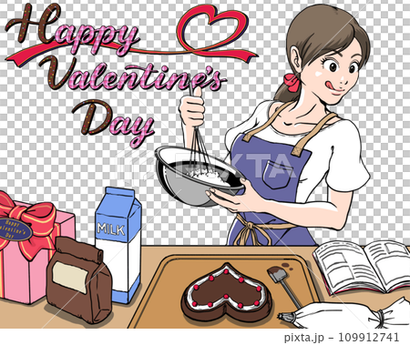 バレンタインデーにプレゼントするチョコを手作りする若い女性_ロゴあり 109912741