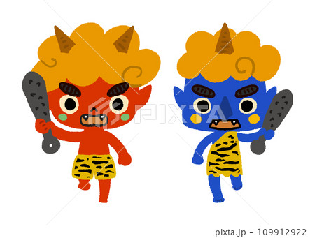 金棒を持つ赤鬼と青鬼_手描きのイラスト 金棒を持つ赤鬼と青鬼_手描きのイラスト 109912922