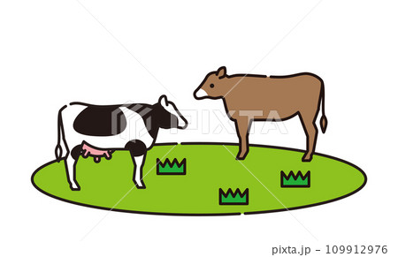 草を食べる牛のイラスト 草を食べる牛のイラスト 109912976