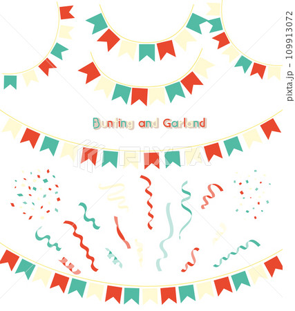 レトロポップなガーランドのイラストセット 109913072