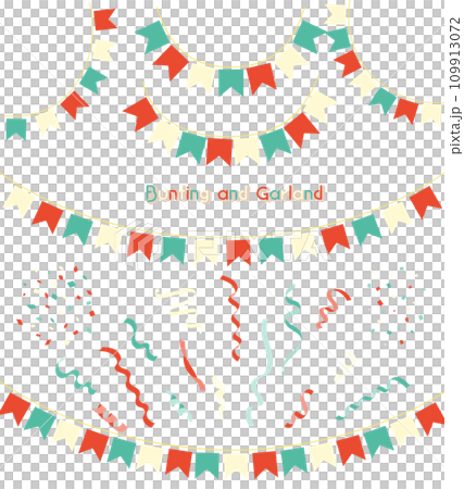 レトロポップなガーランドのイラストセット 109913072