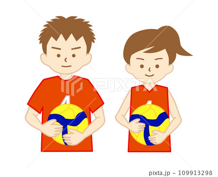 バレーボールのユニフォームを着てボールを持つ男の子と女の子 バレーボールのユニフォームを着てボールを持つ男の子と女の子 109913298