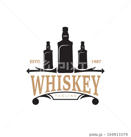 Whiskey Logo Design Old Drink Bottle Simple Style Retro Vintage Bar Restaurant Templet Illustration Whiskey Logo Design Old Drink Bottle Simple Style Retro Vintage Bar Restaurant Templet Illustration 109913379