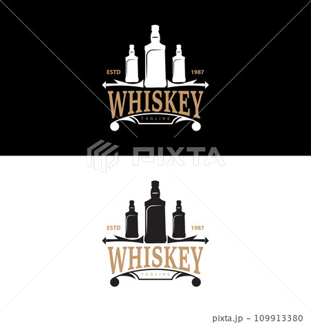 Whiskey Logo Design Old Drink Bottle Simple Style Retro Vintage Bar Restaurant Templet Illustration Whiskey Logo Design Old Drink Bottle Simple Style Retro Vintage Bar Restaurant Templet Illustration 109913380