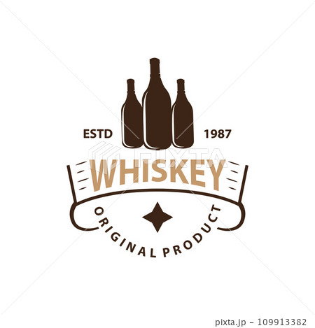 Whiskey Logo Design Old Drink Bottle Simple Style Retro Vintage Bar Restaurant Templet Illustration Whiskey Logo Design Old Drink Bottle Simple Style Retro Vintage Bar Restaurant Templet Illustration 109913382