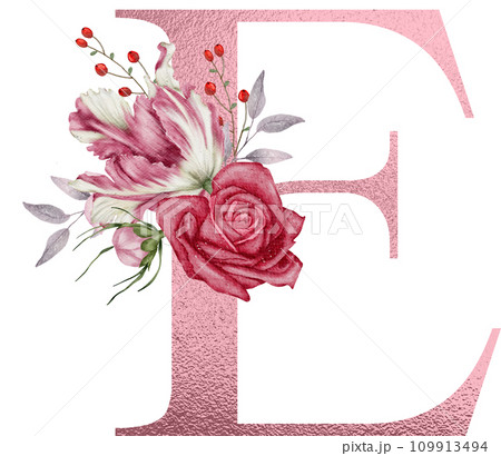 Alphabet and flower watercolor clipart, PNG Alphabet and flower watercolor clipart, PNG 109913494