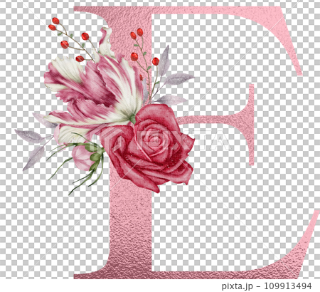 Alphabet and flower watercolor clipart, PNG Alphabet and flower watercolor clipart, PNG 109913494