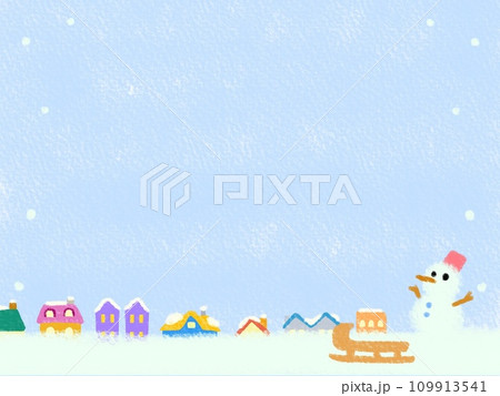 雪だるまと雪降る街の背景 雪だるまと雪降る街の背景 109913541