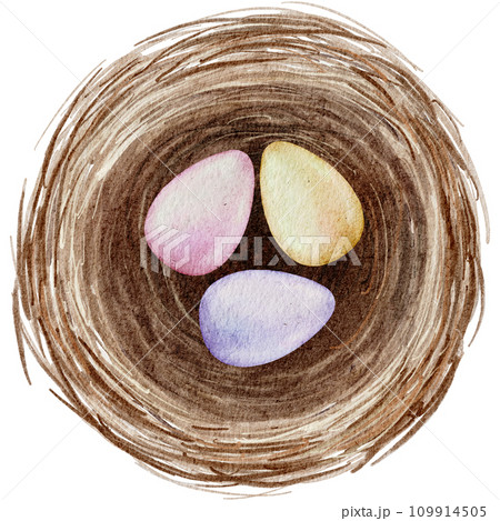 Easter egg in nest watercolor clipart 109914505