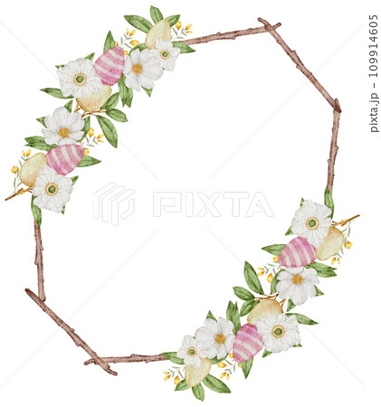 Easter wreath with eggs watercolor clipart 109914605