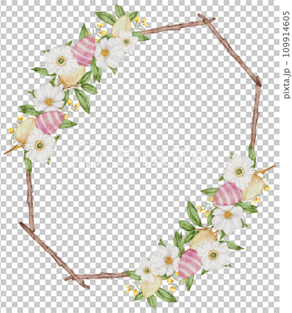 Easter wreath with eggs watercolor clipart 109914605