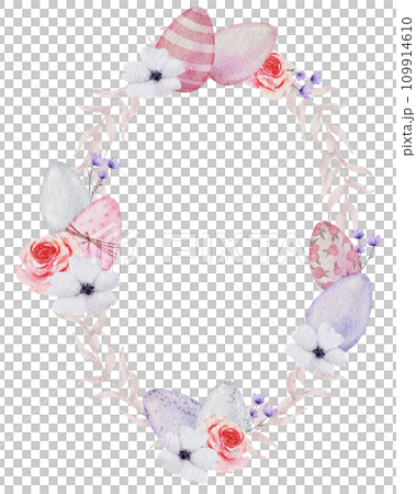 Easter wreath with eggs watercolor clipart 109914610
