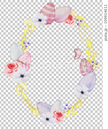 Easter wreath with eggs watercolor clipart Easter wreath with eggs watercolor clipart 109914611