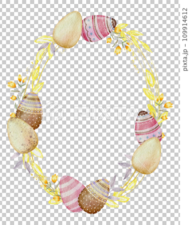 Easter wreath with eggs watercolor clipart 109914612