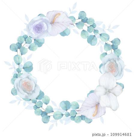 flower wreath and bouquet watercolor clipart 109914681