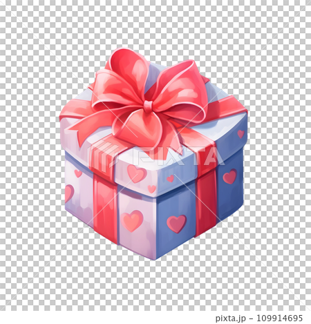 Watercolor Isometric Gift Box. Colored Gift Box with Ribbon isolated PNG 109914695