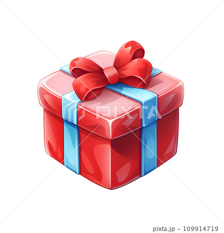 Watercolor Isometric Gift Box. Colored Gift Box with Ribbon isolated PNG Watercolor Isometric Gift Box. Colored Gift Box with Ribbon isolated PNG 109914719