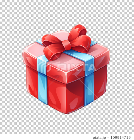 Watercolor Isometric Gift Box. Colored Gift Box with Ribbon isolated PNG Watercolor Isometric Gift Box. Colored Gift Box with Ribbon isolated PNG 109914719